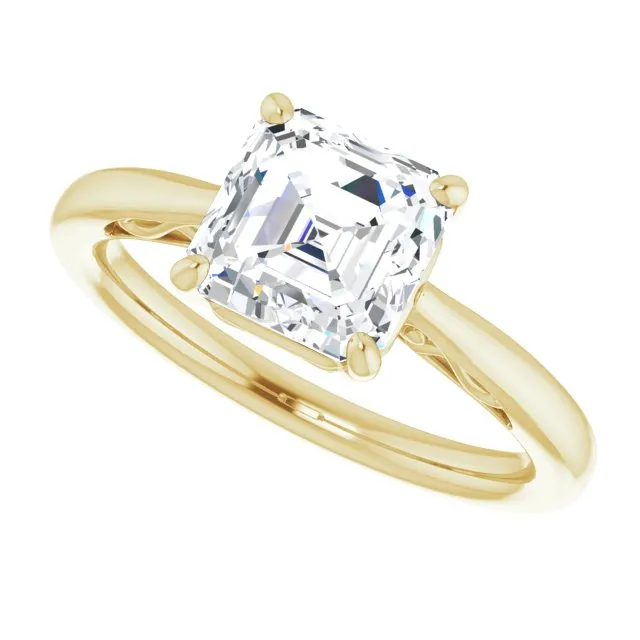 Cubic Zirconia Engagement Ring- The Abbey Ro (Customizable Asscher Cut Solitaire with 'Incomplete' Decorations)