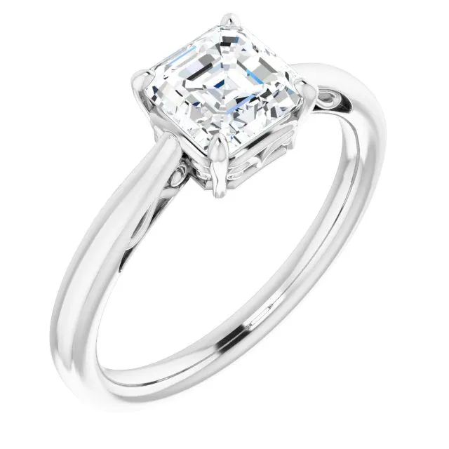 Cubic Zirconia Engagement Ring- The Abbey Ro (Customizable Asscher Cut Solitaire with 'Incomplete' Decorations)