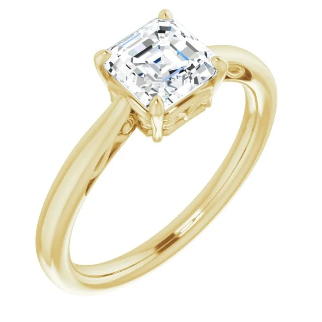 Cubic Zirconia Engagement Ring- The Abbey Ro (Customizable Asscher Cut Solitaire with 'Incomplete' Decorations)