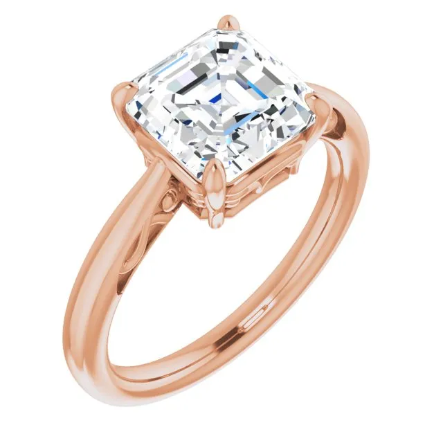 Cubic Zirconia Engagement Ring- The Abbey Ro (Customizable Asscher Cut Solitaire with 'Incomplete' Decorations)