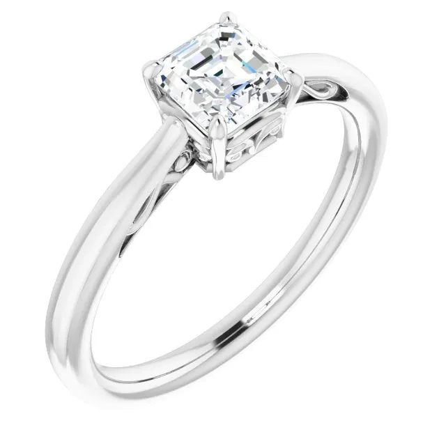 Cubic Zirconia Engagement Ring- The Abbey Ro (Customizable Asscher Cut Solitaire with 'Incomplete' Decorations)