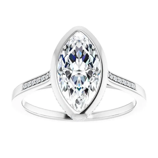 Cubic Zirconia Engagement Ring- The Adalynn (Customizable Cathedral-Bezel Marquise Cut Style with Under-halo and Shared Prong Band)