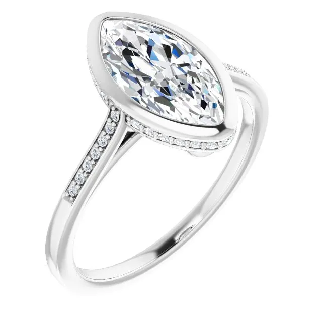 Cubic Zirconia Engagement Ring- The Adalynn (Customizable Cathedral-Bezel Marquise Cut Style with Under-halo and Shared Prong Band)