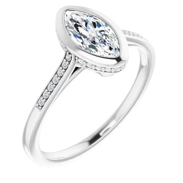 Cubic Zirconia Engagement Ring- The Adalynn (Customizable Cathedral-Bezel Marquise Cut Style with Under-halo and Shared Prong Band)