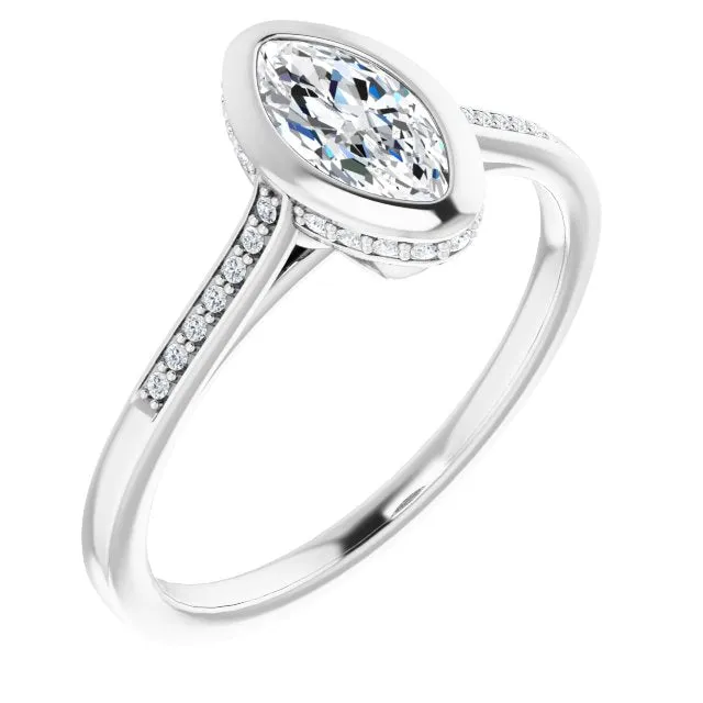 Cubic Zirconia Engagement Ring- The Adalynn (Customizable Cathedral-Bezel Marquise Cut Style with Under-halo and Shared Prong Band)