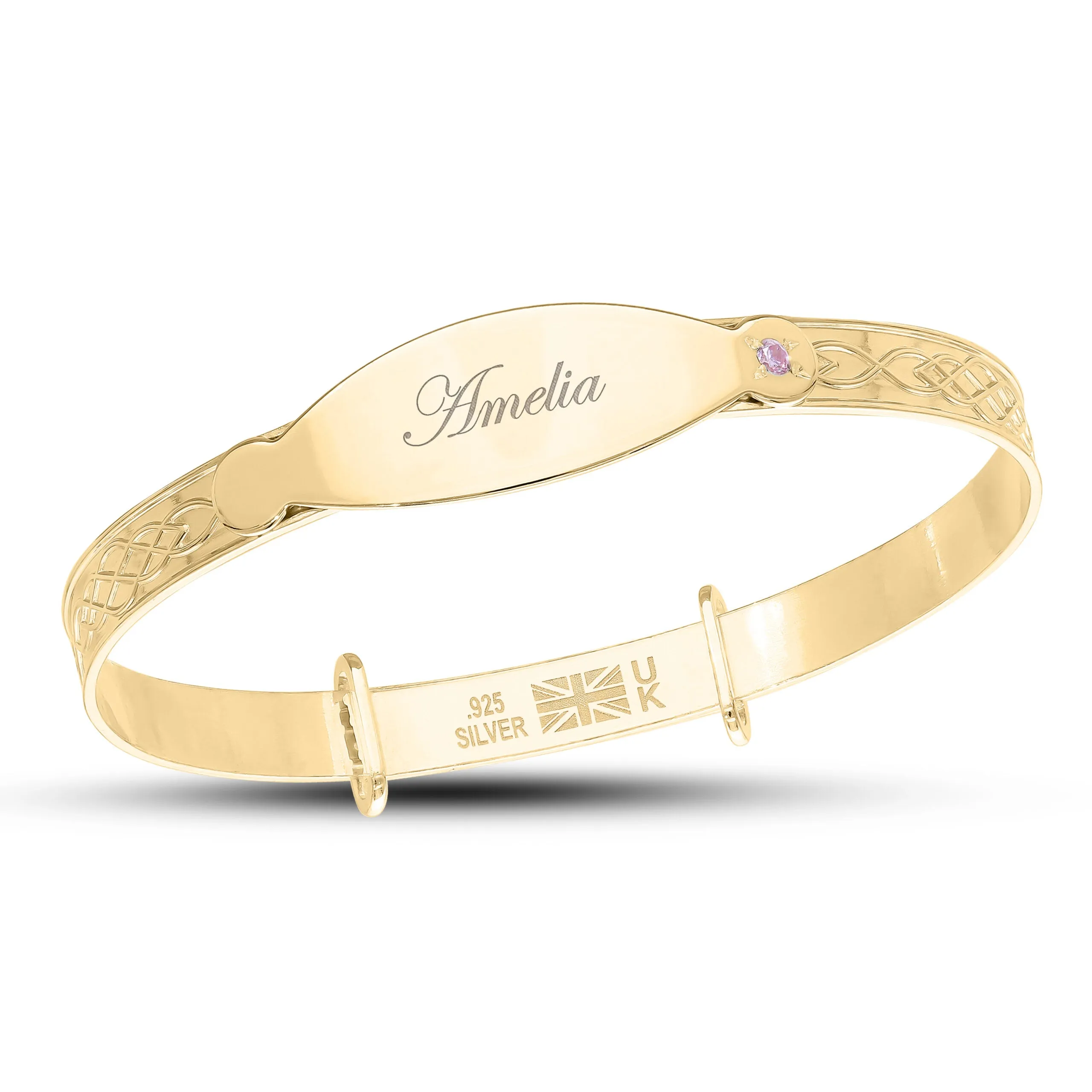 Customised Baby Boy or Baby Girl CZ Gold Plated Bangle (0-1 years)