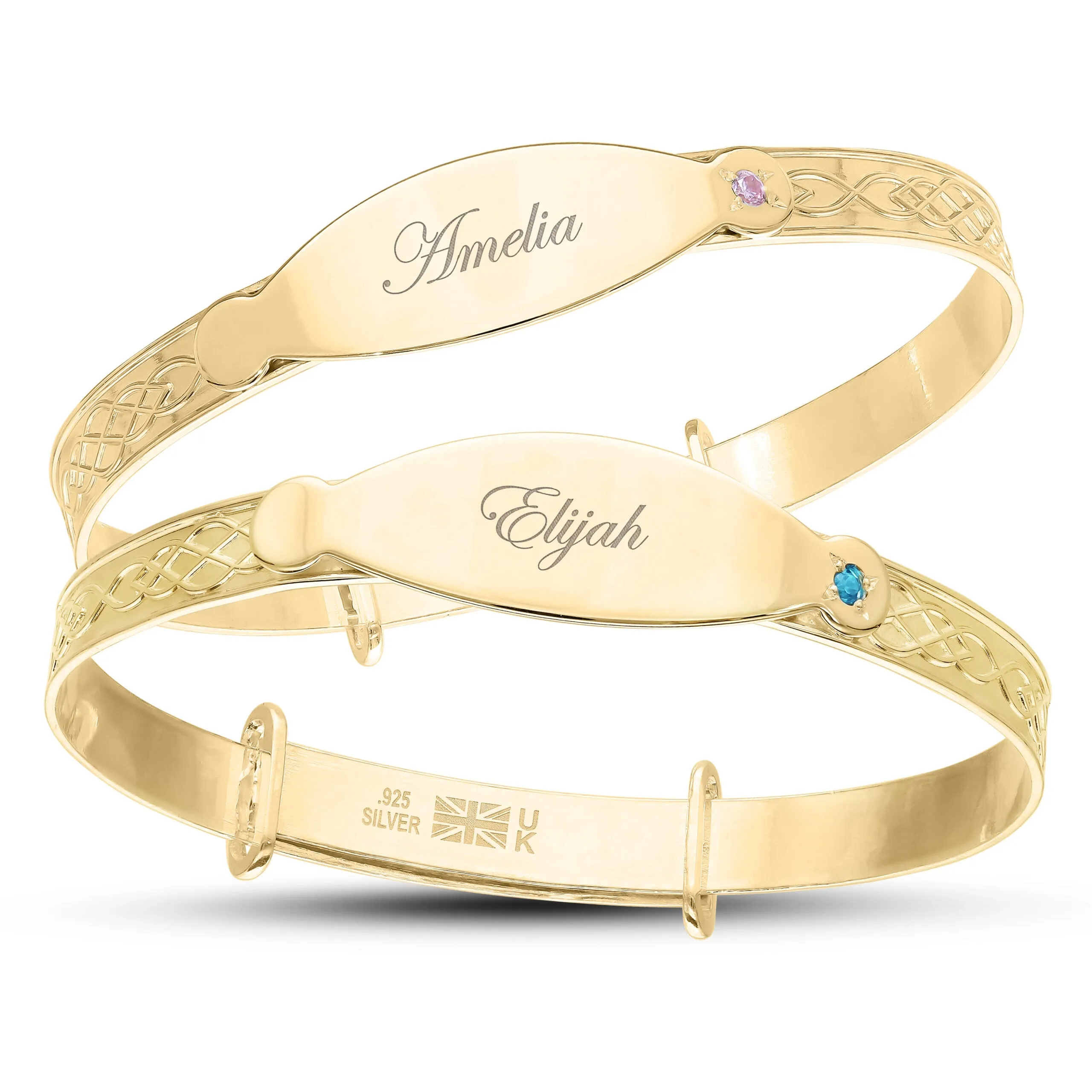 Customised Baby Boy or Baby Girl CZ Gold Plated Bangle (0-1 years)