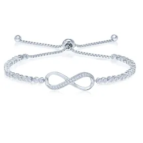 CZ Infinity Bracelet, Adjustable in Sterling Silver