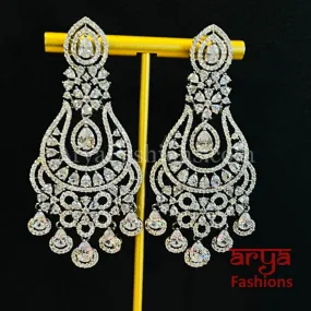 CZ Silver Cocktail Chandbali Earrings