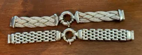 DAMAGED Set of 2 Sterling Silver Large Spring Clasp Wide Chain Woven Bracelets