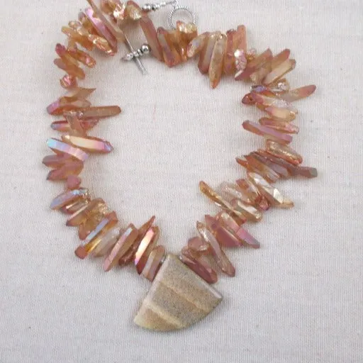 Daring Pink Opal Collar Necklace with Jasper Gemstone Pendant