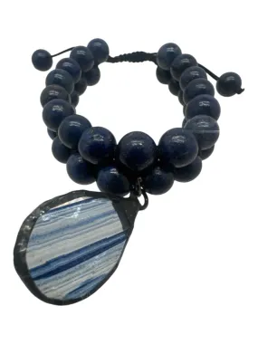 dark blue Lapis Lazuli Beads Pendant Tear Drop Adjustable Bracelet