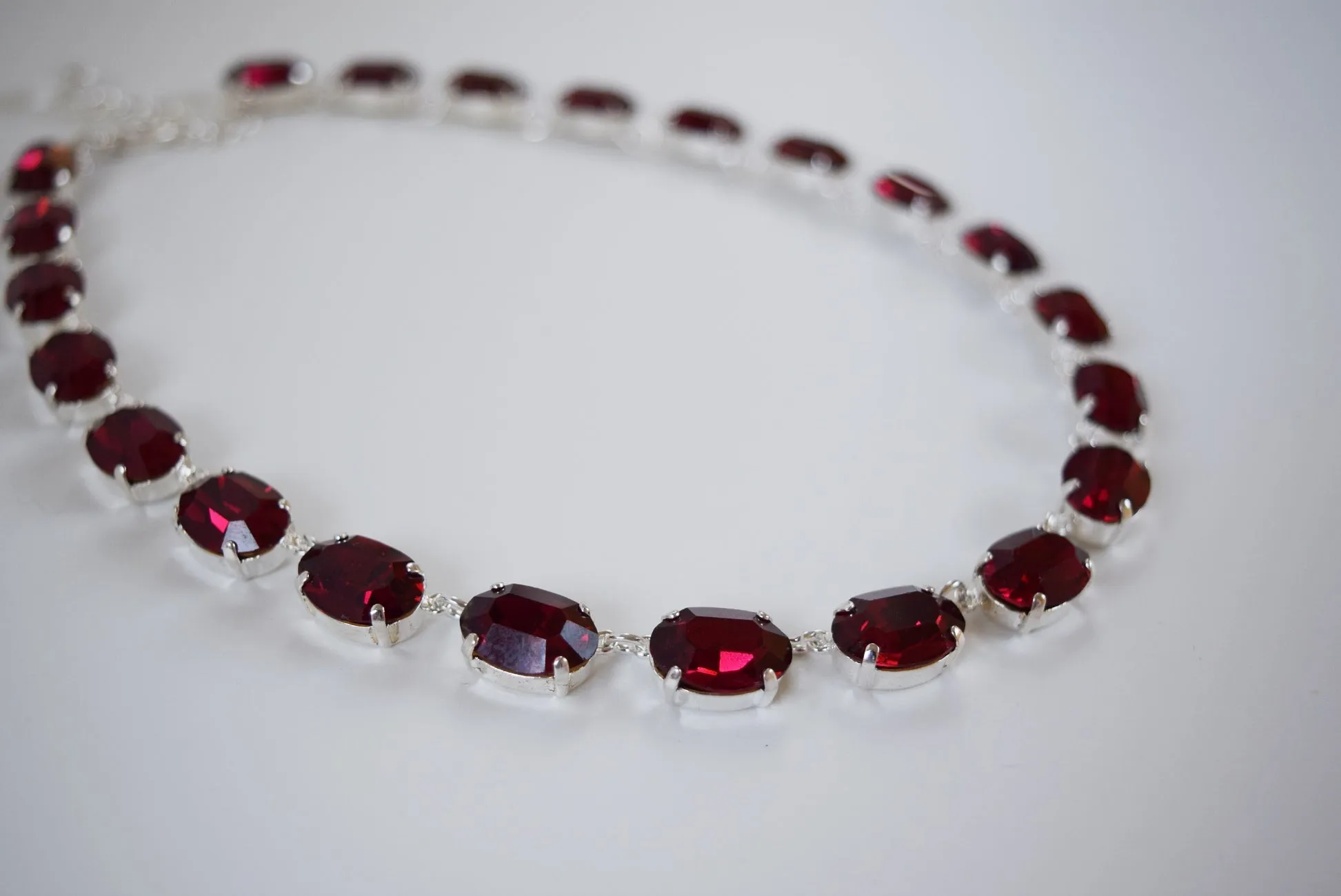 Dark Pink Swarovski Crystal Necklace - Medium Oval