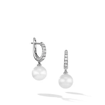 David Yurman Pearl and Pave Drop Earrings