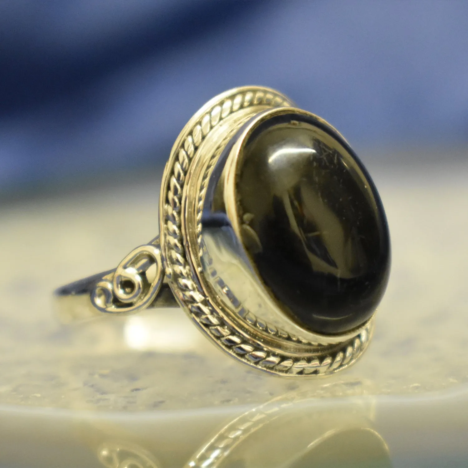 Detailed Onyx Band Ring (925) Sterling Silver