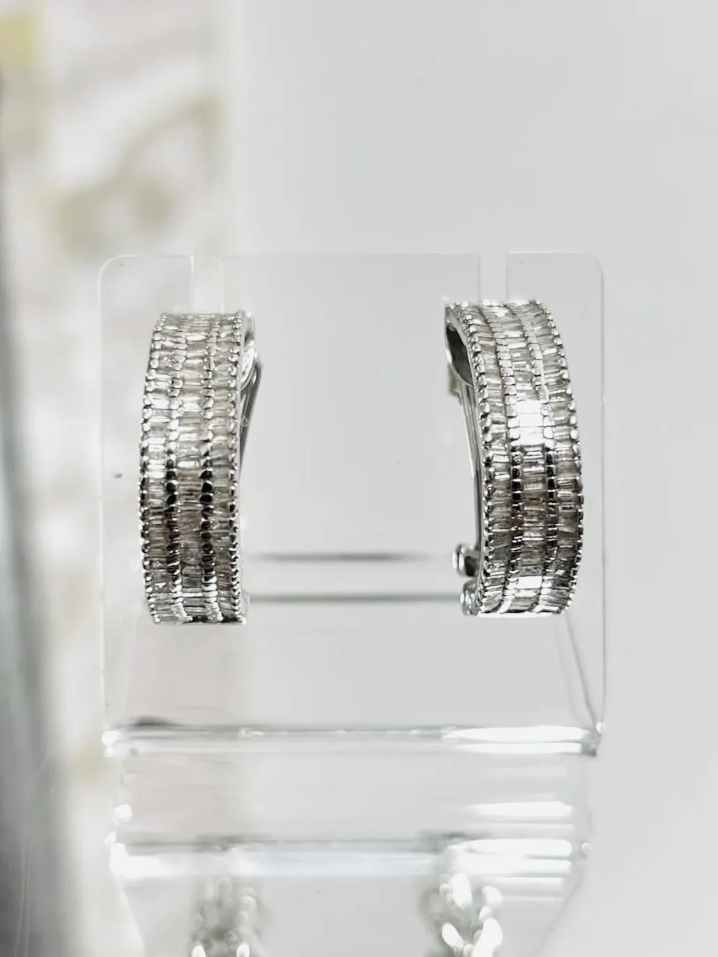 Diamond Baguette & 18k White Gold Earrings