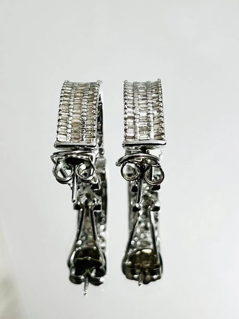 Diamond Baguette & 18k White Gold Earrings