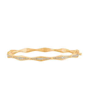 Diamond Bangle - 10ct Yellow Gold Diamond Set Hinged Bangle - 784286