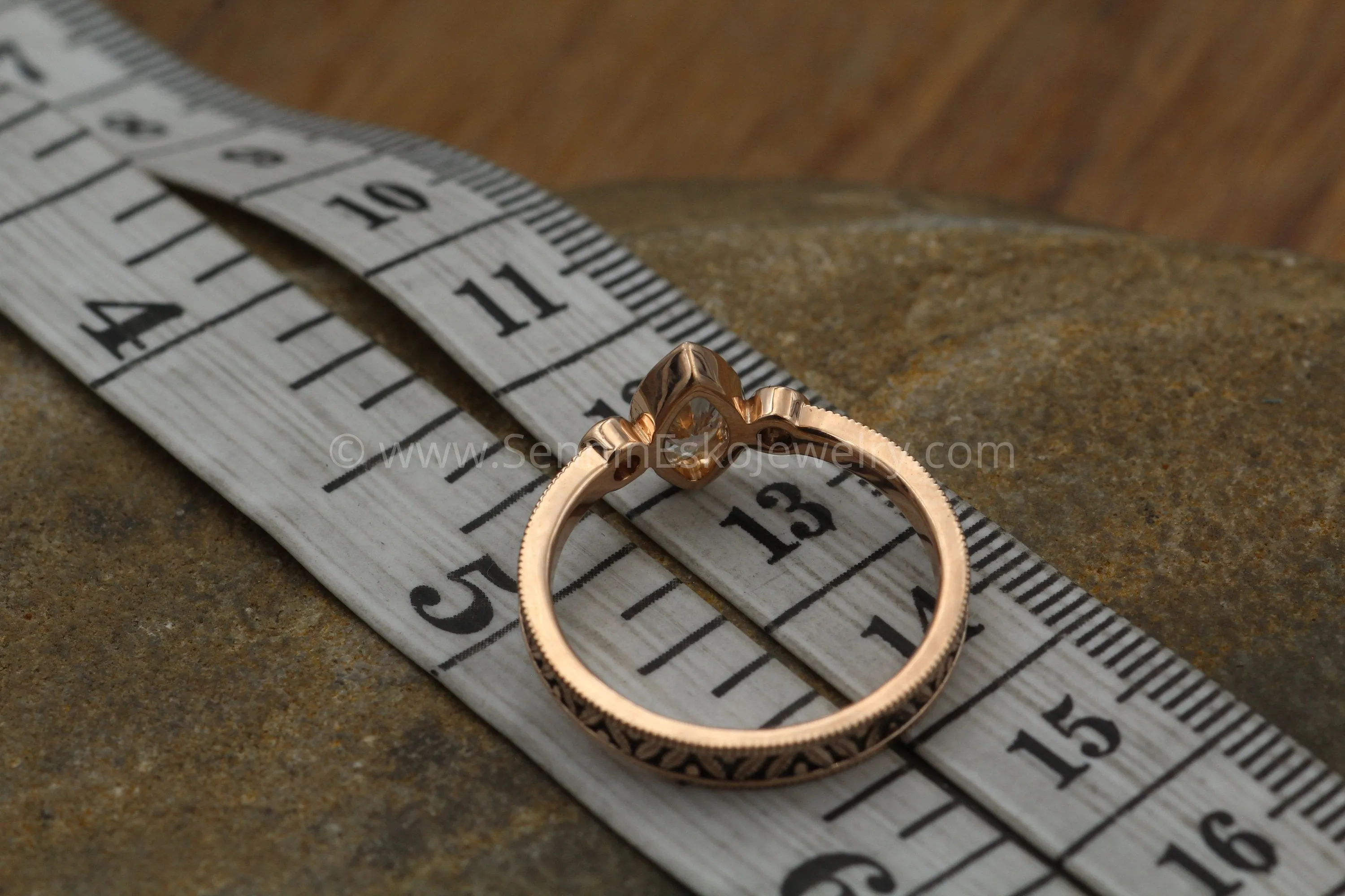 Diamond Rose Gold Hand Made Vintage Engagement Ring - Marquise Ring - Leaf