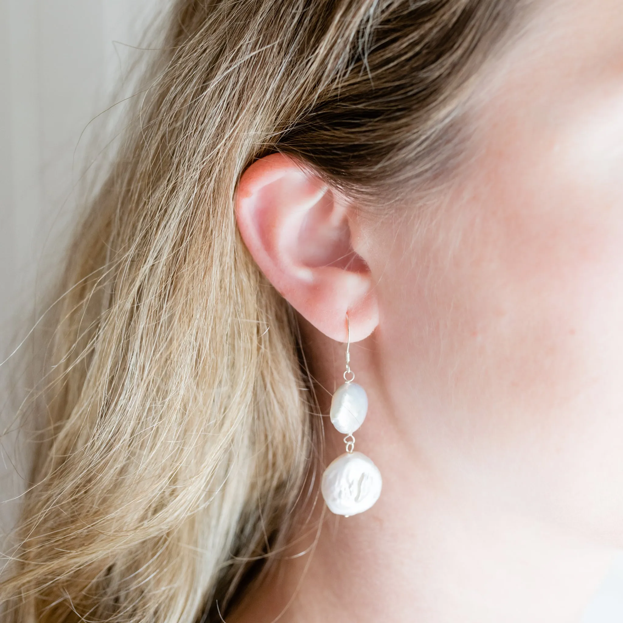 Double Coin Pearl Earrings | Luminescent Elegance – Double Coin Cascade | By Pearly Girls