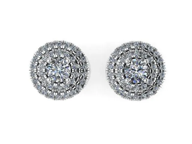 Double Halo Diamond Stud Earrings