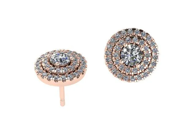 Double Halo Diamond Stud Earrings