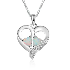 Double Heart Shape Opal Zircon Love Sterling Silver Necklace