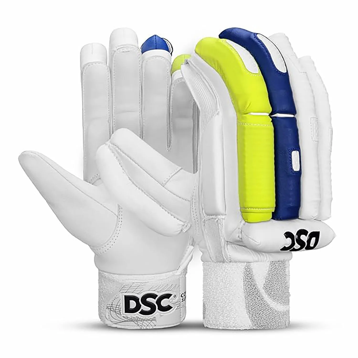 DSC Condor Surge 2.0 Leather Cricket Batting Gloves for Youth (Right Hand) – White/Blue/Yellow