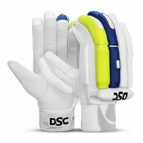 DSC Condor Surge 2.0 Leather Cricket Batting Gloves for Youth (Right Hand) – White/Blue/Yellow