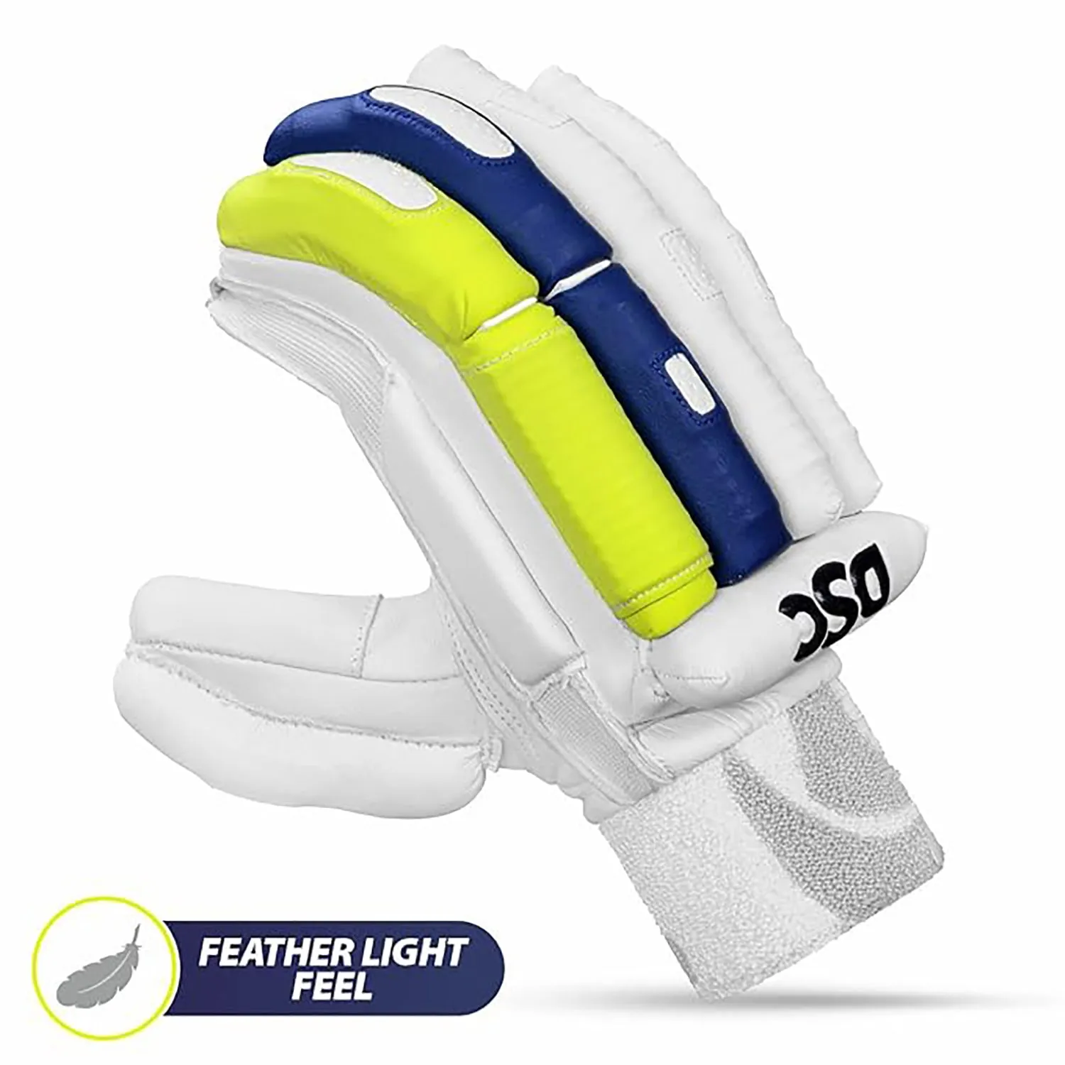 DSC Condor Surge 2.0 Leather Cricket Batting Gloves for Youth (Right Hand) – White/Blue/Yellow