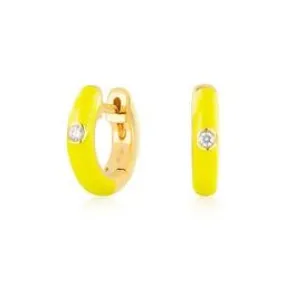 EF Collection - 14K Diamond Enamel Huggie Earrings - Yellow