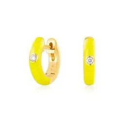 EF Collection - 14K Diamond Enamel Huggie Earrings - Yellow