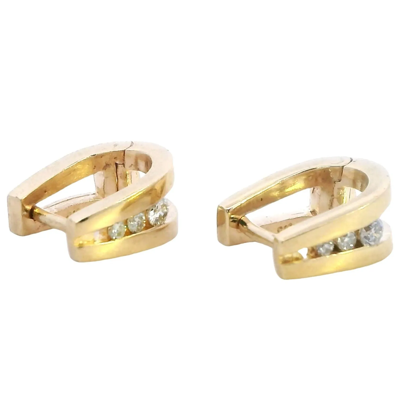 Elegant Diamond - Encrusted Huggie Earrings in 9ct Yellow Gold