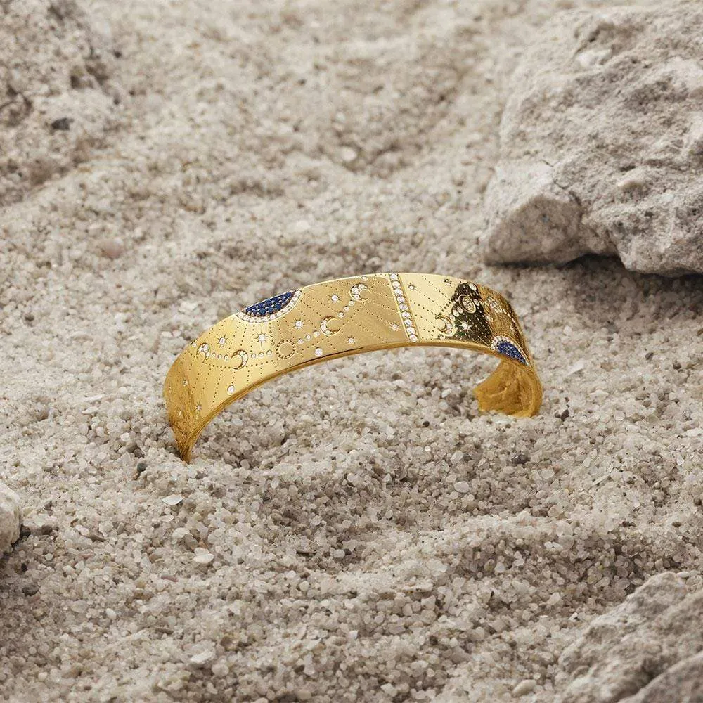 Embellished Sun & Moon Open Cuff - Yellow Silver