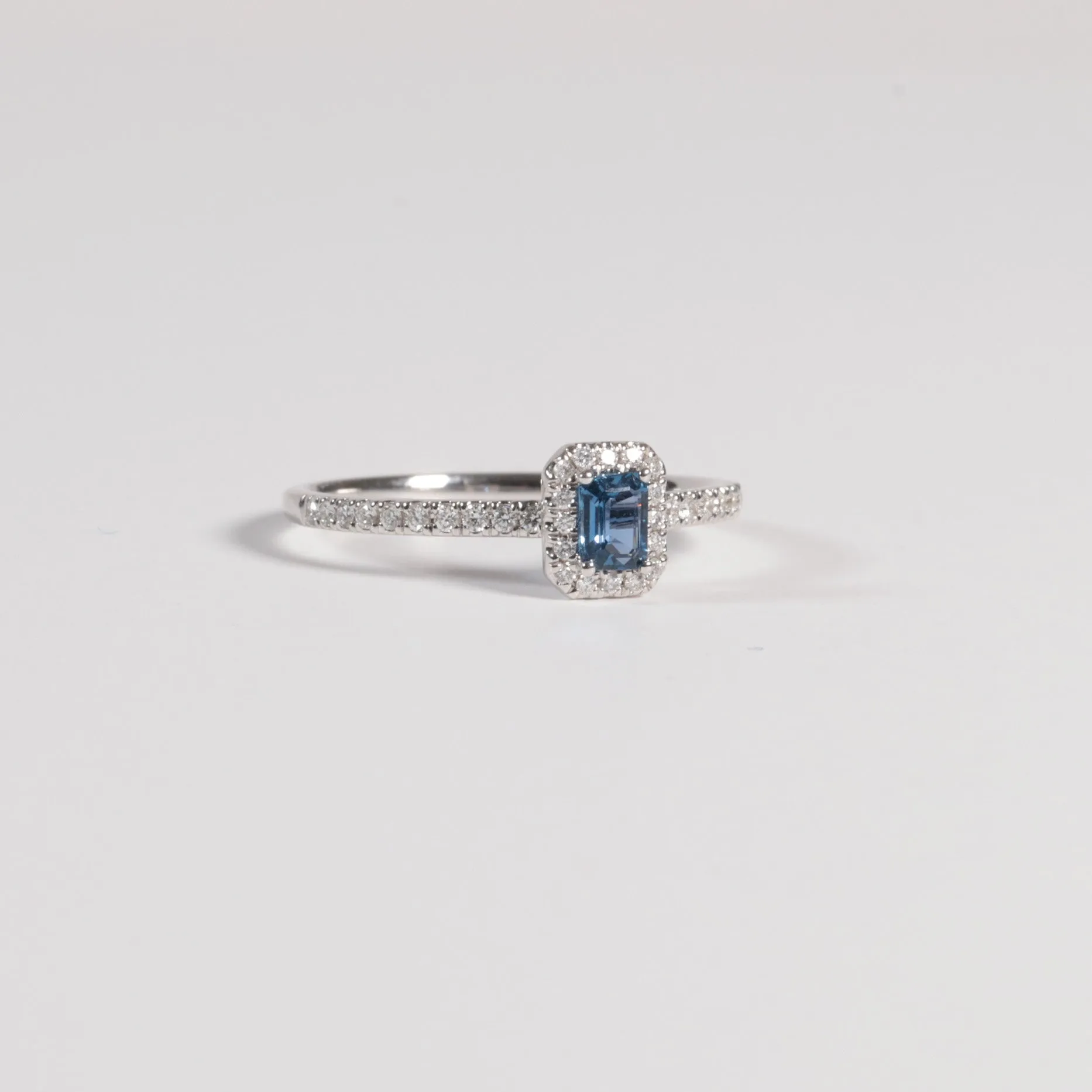 Emerald Cut Yogo Sapphire Halo Ring