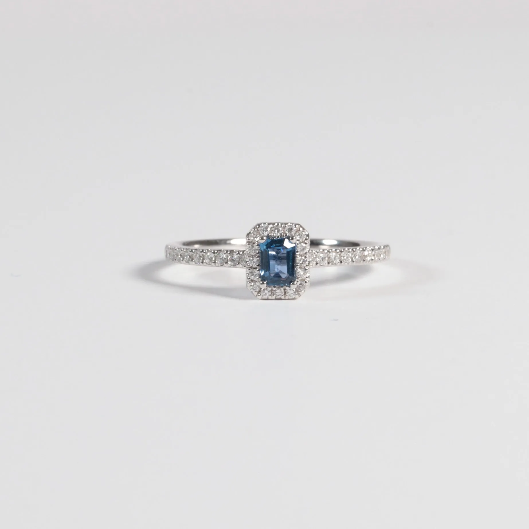 Emerald Cut Yogo Sapphire Halo Ring