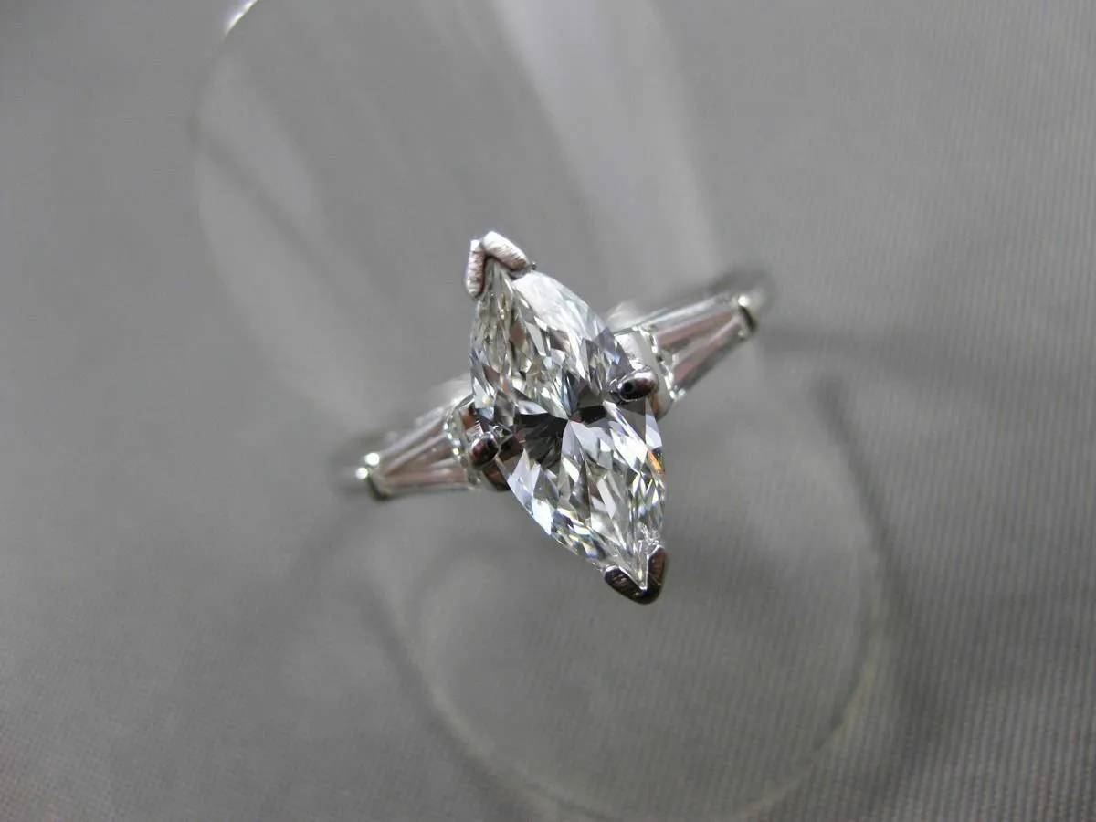 ESTATE LARGE 1.51CT DIAMOND PLATINUM 3 STONE CLASSIC ENGAGEMENT RING EGL #19930