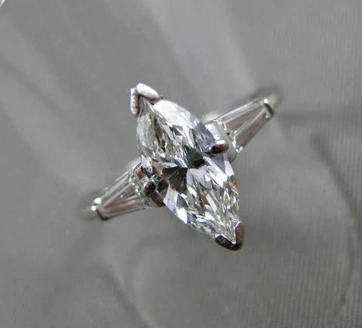 ESTATE LARGE 1.51CT DIAMOND PLATINUM 3 STONE CLASSIC ENGAGEMENT RING EGL #19930