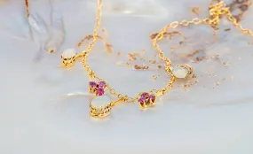 Exquisite Yellow Gold Opal and Ruby Drop Necklace