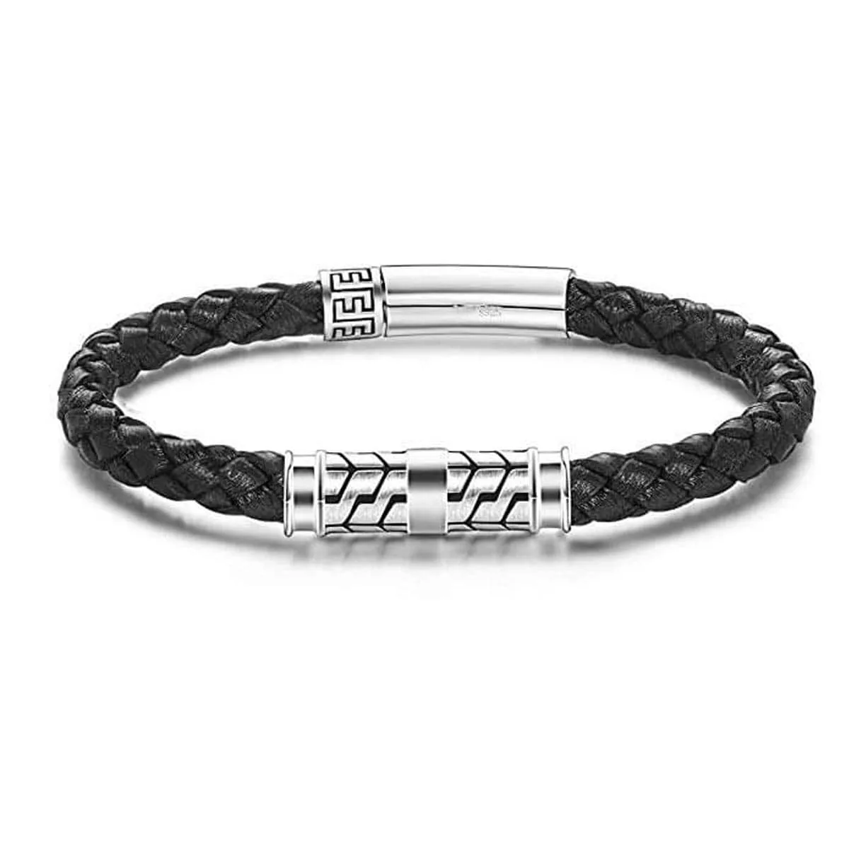 FANCIME DESTINATION Mens Leather Sterling Silver Bracelet