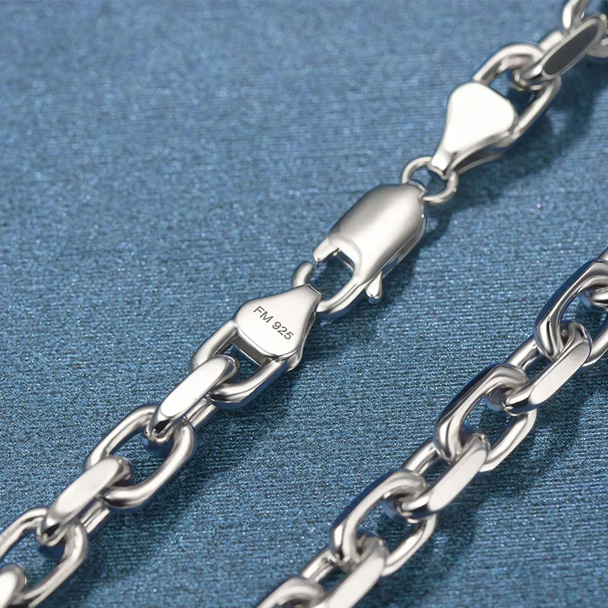 FANCIME Mens Oval Cable Chain Sterling Silver Bracelet