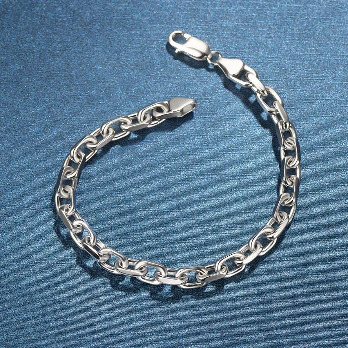 FANCIME Mens Oval Cable Chain Sterling Silver Bracelet