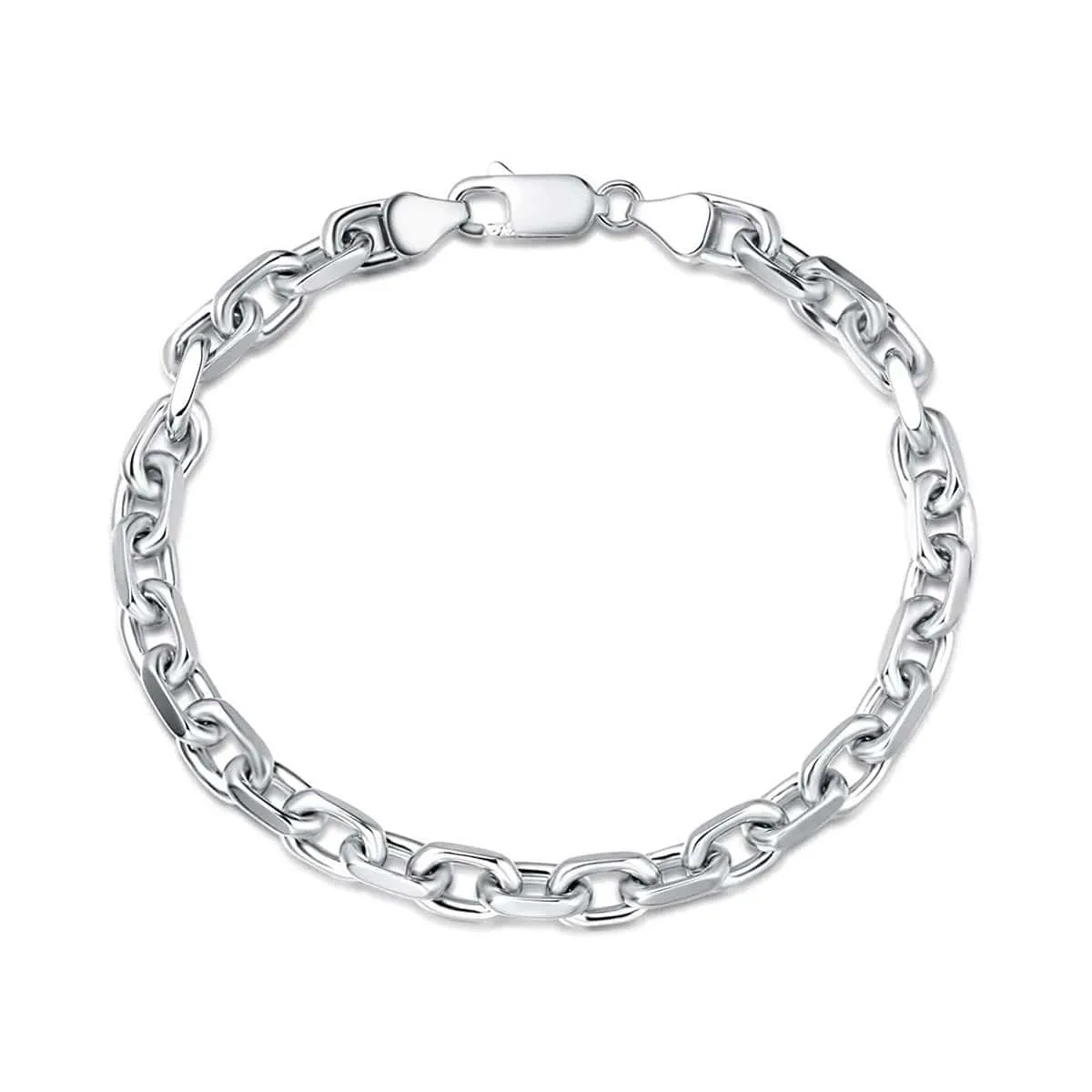 FANCIME Mens Oval Cable Chain Sterling Silver Bracelet