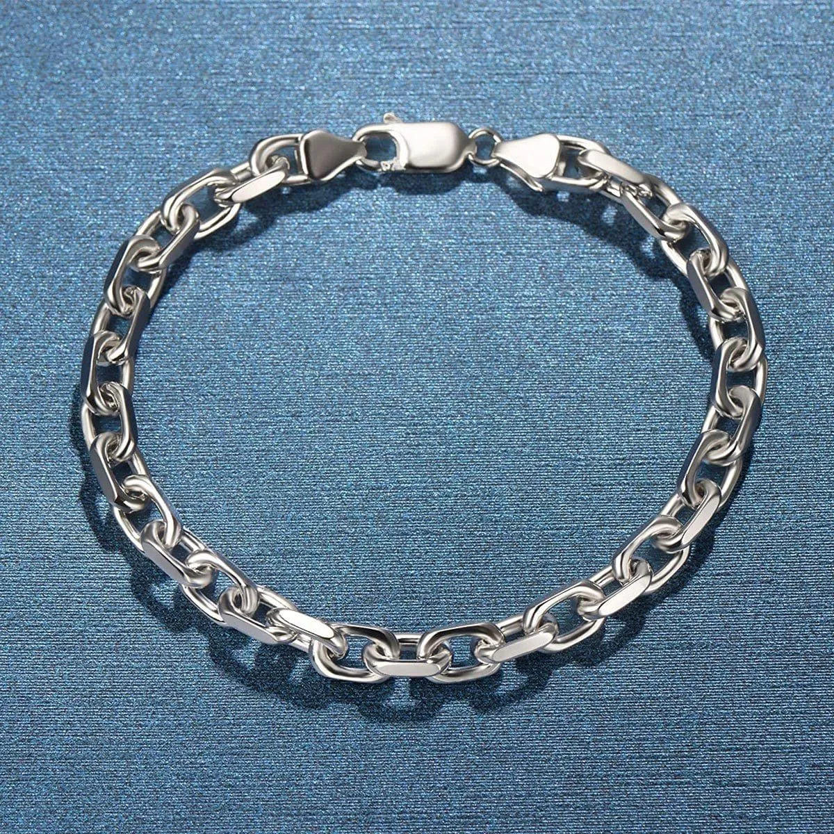 FANCIME Mens Oval Cable Chain Sterling Silver Bracelet