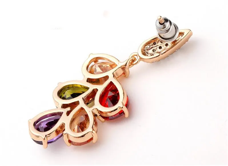 Fashion 18K Rose Gold Plated Drop Earrings Mona Lisa for Women Multicolor Zircon