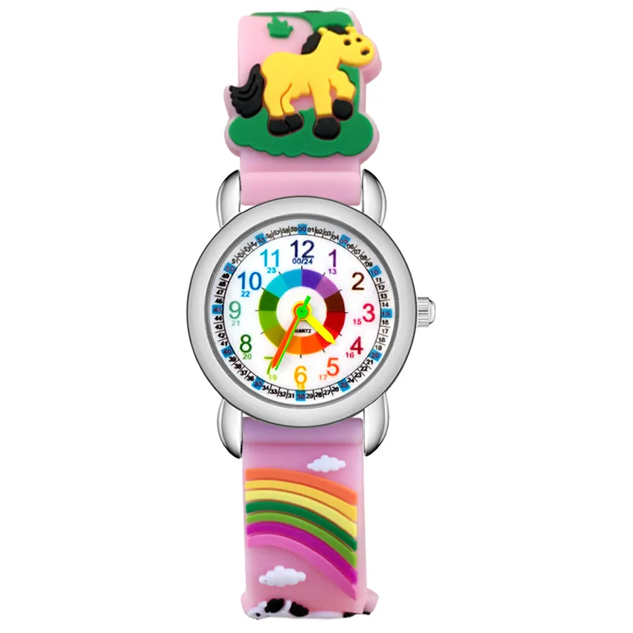 Fashion Cartoon Color Numbers Style Children Kids Student Girls Quartz 3D Silicone Wrist Watches