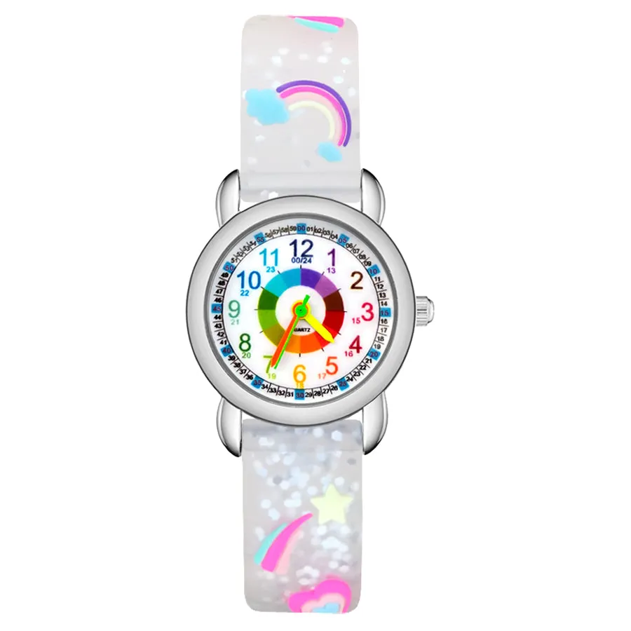 Fashion Cartoon Color Numbers Style Children Kids Student Girls Quartz 3D Silicone Wrist Watches