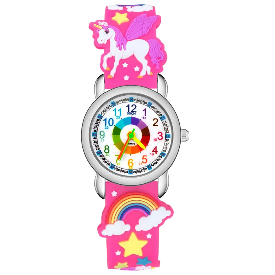 Fashion Cartoon Color Numbers Style Children Kids Student Girls Quartz 3D Silicone Wrist Watches