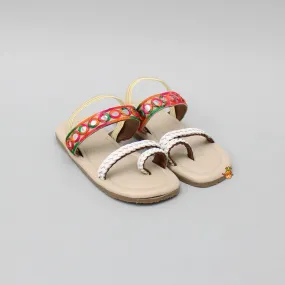 Faux Mirror Work Braided Kolhapuri Flats