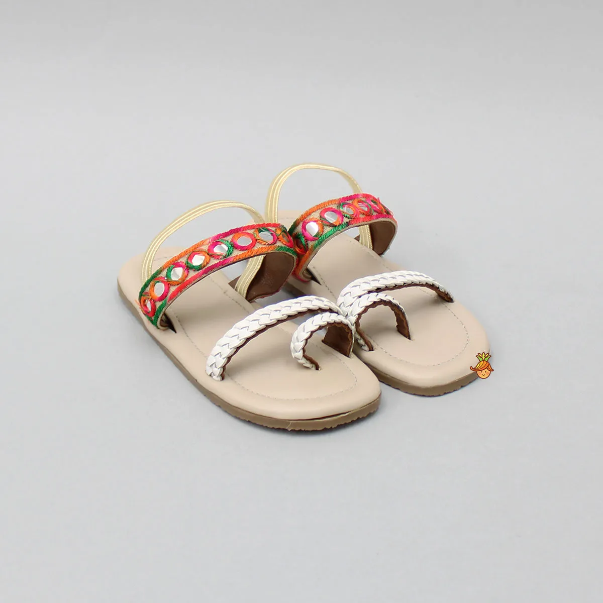 Faux Mirror Work Braided Kolhapuri Flats